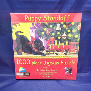 Puppy Standoff 1000 Piece Jigsaw Puzzle by SunsOut New/Sealed, Christmas Puppy